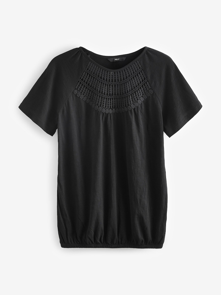Black Short Sleeve Crochet Bubblehem 100% Cotton Top - Image 6 of 7