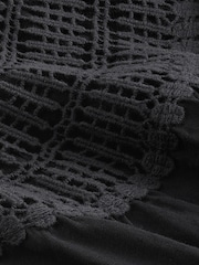 Black Short Sleeve Crochet Bubblehem 100% Cotton Top - Image 7 of 7