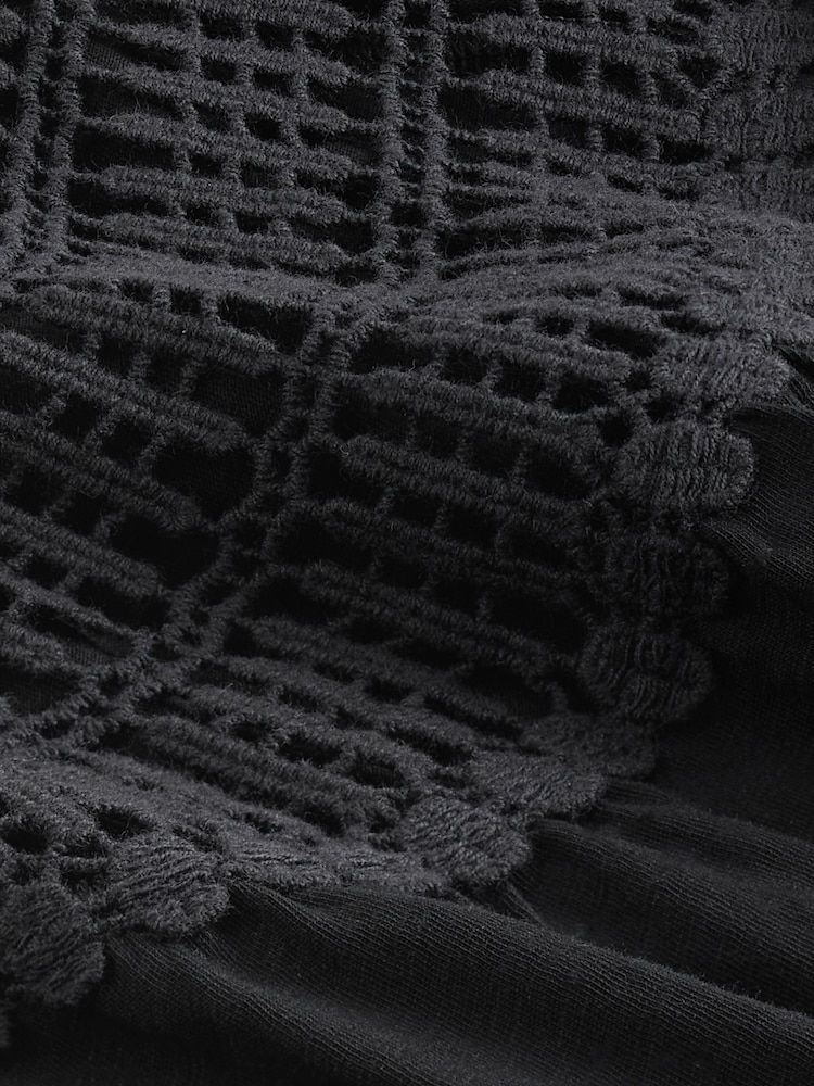 Black Short Sleeve Crochet Bubblehem 100% Cotton Top - Image 7 of 7