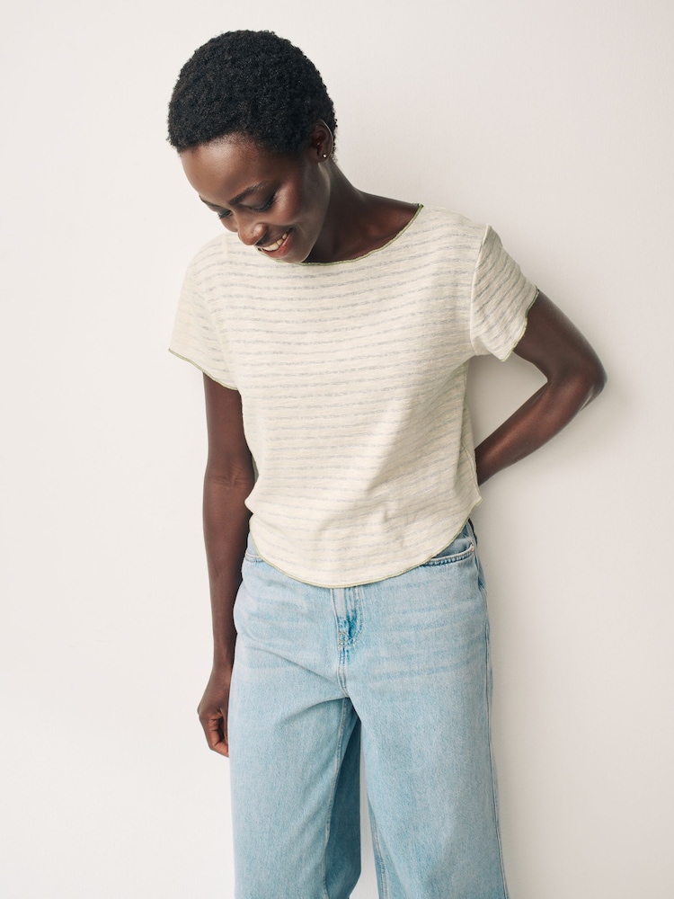 Green/Ecru Short Sleeve Tonal Stripe T-Shirt - Image 1 of 6 Green/Ecru Short Sleeve Tonal Stripe T-Shirt - Image 1 of 6
