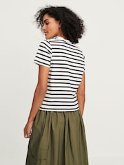 Ecru-Weiss/Marineblau - Kurzärmeliges T-Shirt mit Rundhalsausschnitt aus 100 % Baumwolle - Bild 3 von 6