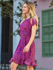 Sosandar Pink Paisley Tie Waist Fit & Flare Dress - Image 3 of 5