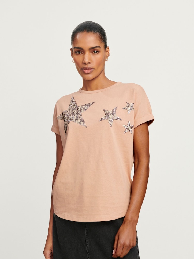 Pink Sparkle Sequin Star T-Shirt - Image 1 of 5