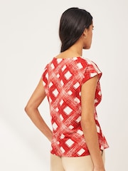 Ladder Trim Red Print Short Sleeve Woven Mix T-Shirt - Image 2 of 6