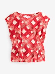 Ladder Trim Red Print Short Sleeve Woven Mix T-Shirt - Image 5 of 6