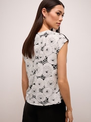 Ladder Trim Mono Print Short Sleeve Woven Mix T-Shirt - Image 3 of 6