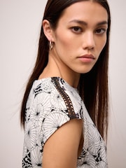 Ladder Trim Mono Print Short Sleeve Woven Mix T-Shirt - Image 4 of 6