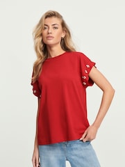Red Sparkle Pearl Sleeve T-Shirt - Image 1 of 6