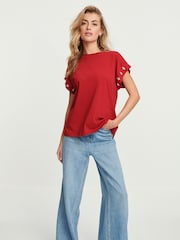 Red Sparkle Pearl Sleeve T-Shirt - Image 2 of 6