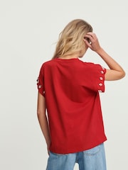 Red Sparkle Pearl Sleeve T-Shirt - Image 3 of 6