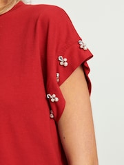 Red Sparkle Pearl Sleeve T-Shirt - Image 4 of 6