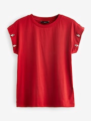 Red Sparkle Pearl Sleeve T-Shirt - Image 5 of 6