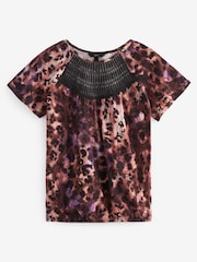 Pink Animal Short Sleeve Crochet Bubblehem Printed Top - Image 5 of 6