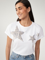 White 100% Cotton Sparkle Sequin Star T-Shirt - Image 1 of 6