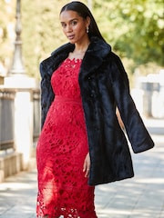 Sosandar Red Bardot Guipure Lace Dress - Image 5 of 5