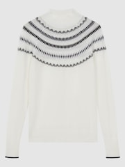 Reiss Cream/Grey Sloane Wool-Cashmere Fairisle Pattern Funnel Neck Jumper - Image 2 of 5