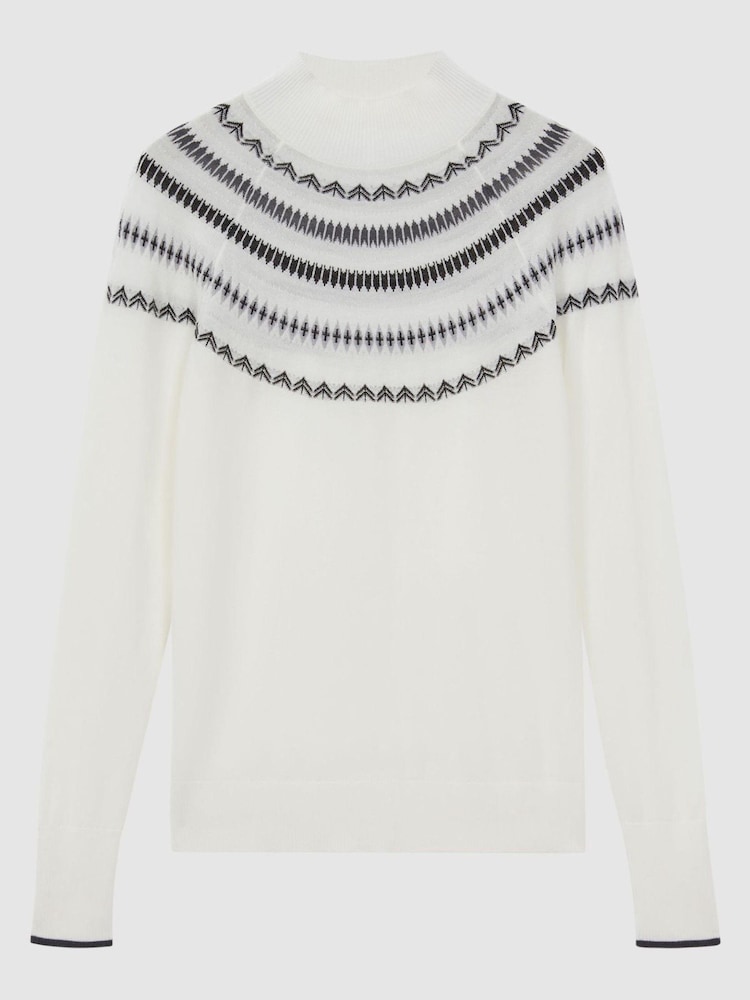 Reiss Cream/Grey Sloane Wool-Cashmere Fairisle Pattern Funnel Neck Jumper - Image 2 of 5