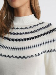 Reiss Cream/Grey Sloane Wool-Cashmere Fairisle Pattern Funnel Neck Jumper - Image 4 of 5