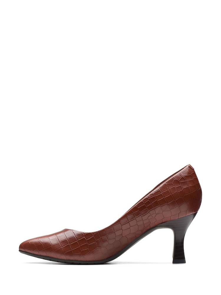Clarks Brown Croc Effect Kataleyna Rose Wide Fit Shoes - Image 2 of 7