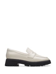 Clarks Cream Leather Stayso Edge Loafer Shoes - Image 1 of 7