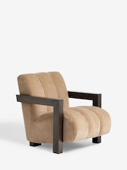 Fine Chenille Sand Natural Ezra Frame Emmett Ribbed Wooden Accent Chair - Image 3 of 9