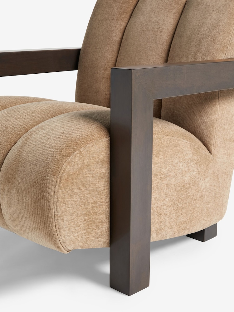 Fine Chenille Sand Natural Ezra Frame Emmett Ribbed Wooden Accent Chair - Image 9 of 9