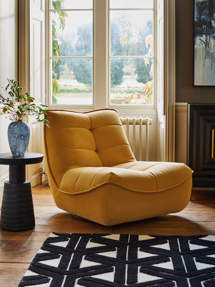 Soft Velvet Ochre Yellow Lucca Swivel Pillow Accent Chair - Image 1 of 8