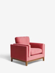 Soft Velvet Raspberry Pink Bennett Wooden Arm Chair - Image 3 of 7