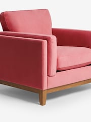Soft Velvet Raspberry Pink Bennett Wooden Arm Chair - Image 6 of 7