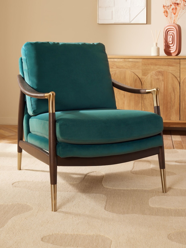 Soft Velvet Marine Blue Flinton Wooden Dark Grey Leg Accent Chair - Image 1 of 9 Soft Velvet Marine Blue Flinton Wooden Dark Grey Leg Accent Chair - Image 1 of 9