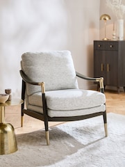 Geo Weave Light Grey Flinton Wooden Dark Grey Leg Accent Chair - Image 8 of 11