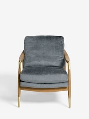 Plush Chenille Slate Blue Flinton Wooden Accent Chair - Image 3 of 9