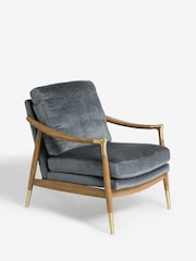 Plush Chenille Slate Blue Flinton Wooden Accent Chair - Image 7 of 9