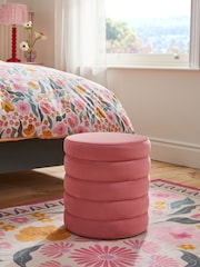 Soft Velvet Raspberry Pink Ribbed Storage Stool - Image 1 of 6