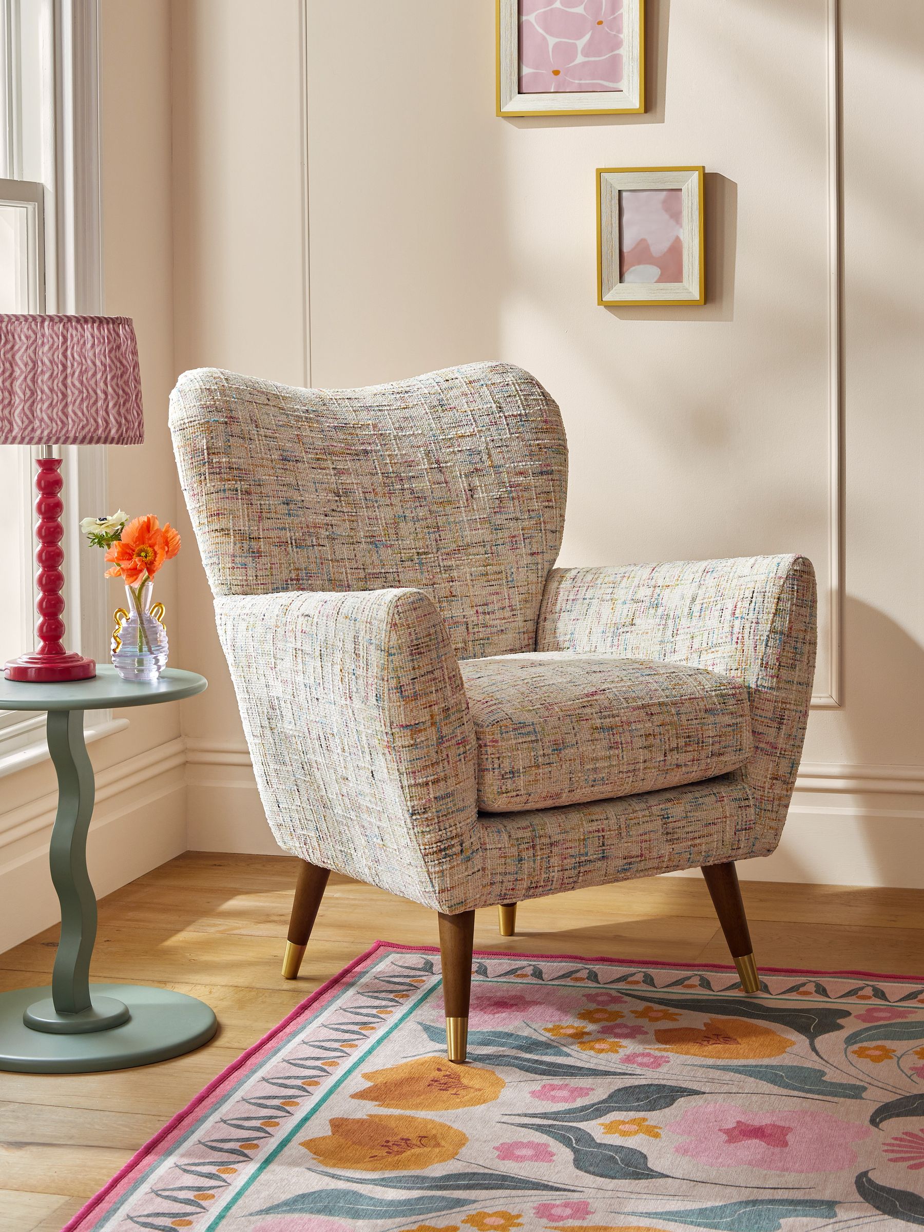 Multi Coloured Chenille Natural Wilson II Highback Armchair