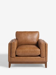 Vintaged Faux Leather Light Brown Bennett Wooden Arm Chair - Image 2 of 8