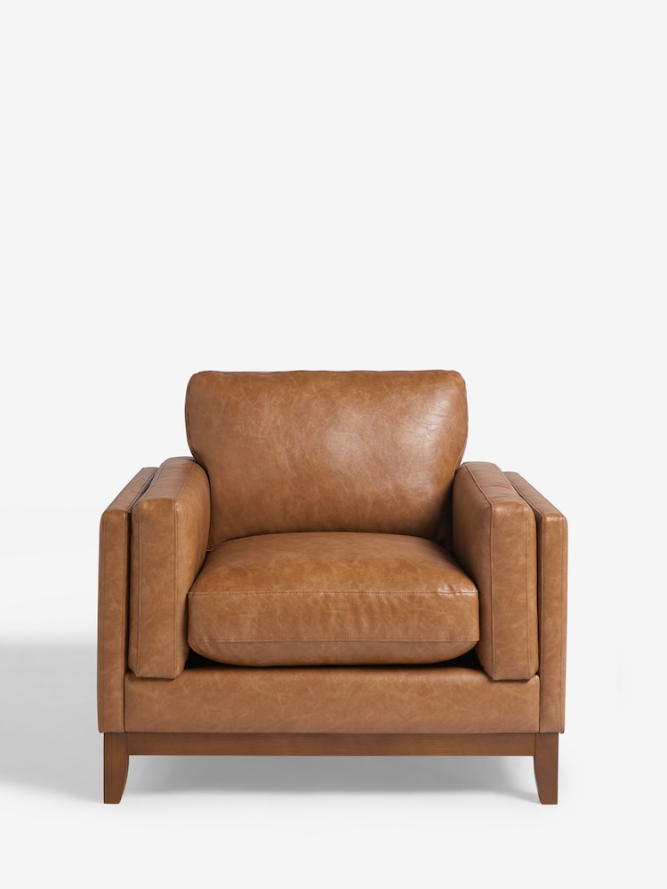 Vintaged Faux Leather Light Brown Bennett Wooden Arm Chair - Image 2 of 8