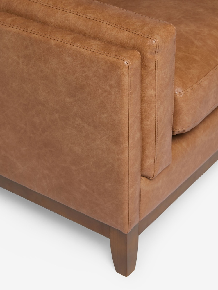 Vintaged Faux Leather Light Brown Bennett Wooden Arm Chair - Image 8 of 8