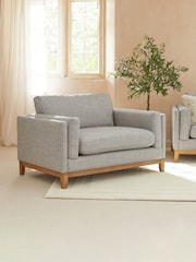 Chunky Weave Dove Grey Snuggle Seat Bennett Wooden Snuggle Seat Arm Chair - Image 1 of 10