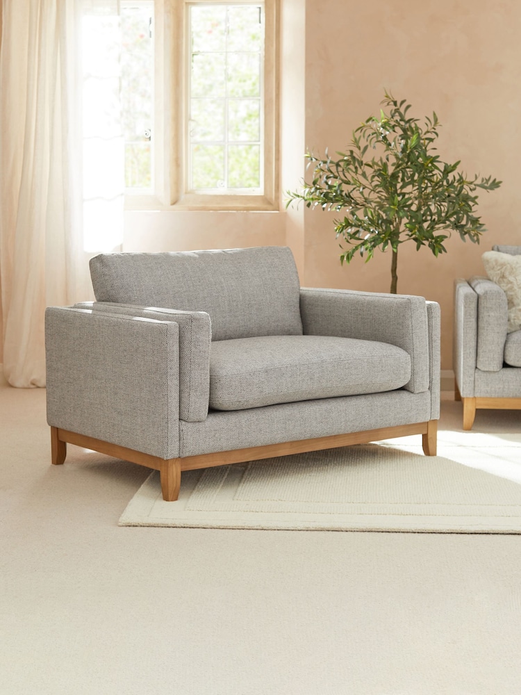 Chunky Weave Dove Grey Snuggle Seat Bennett Wooden Snuggle Seat Arm Chair - Image 1 of 10