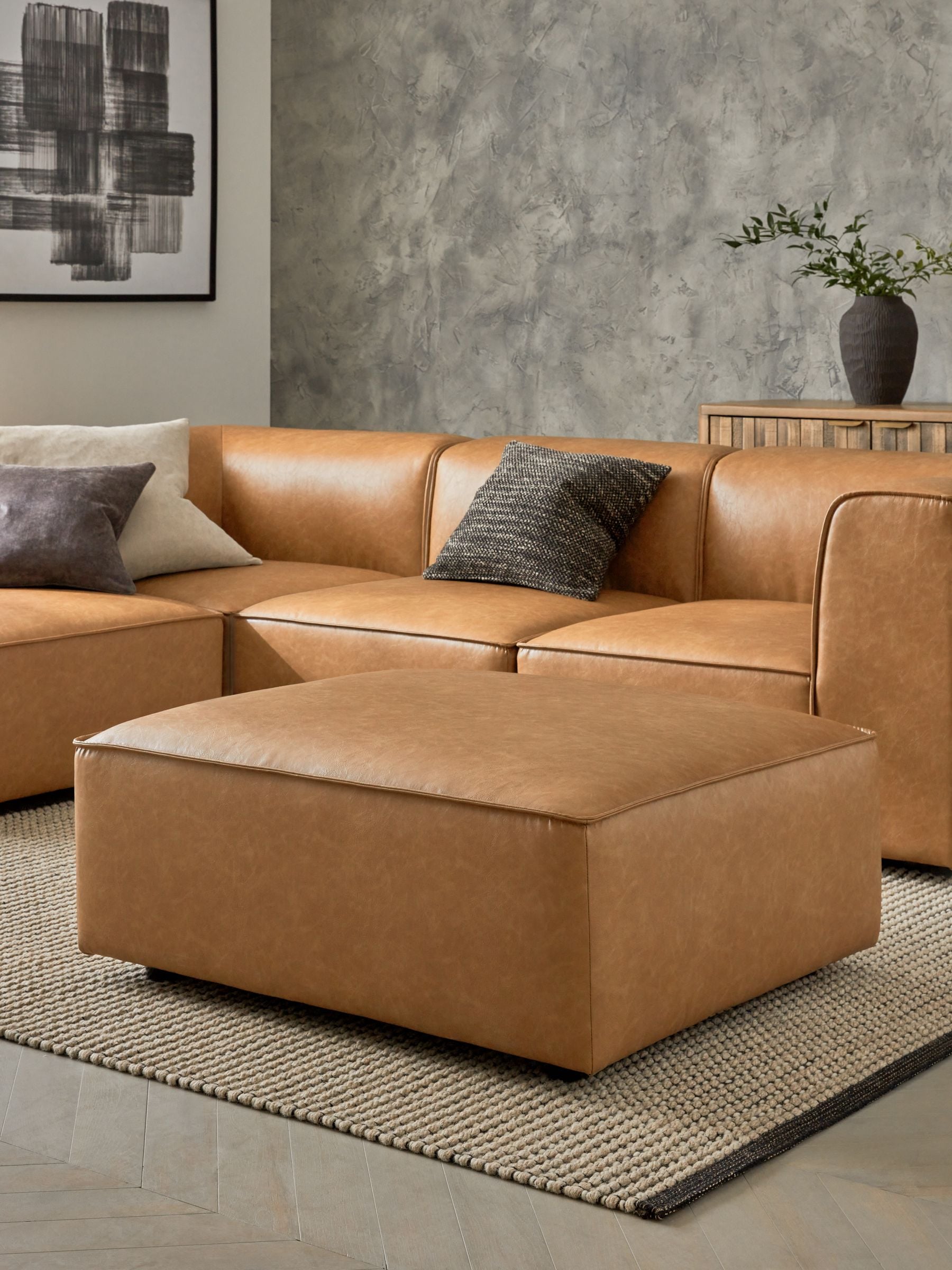 Buy Vintaged Faux Leather Light Brown Single Foostool Alba Modular Sofa from the Next UK online shop