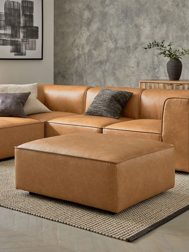 Vintaged Faux Leather Light Brown Single Foostool Alba Modular Sofa - Image 1 of 11
