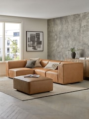 Vintaged Faux Leather Light Brown Single Foostool Alba Modular Sofa - Image 6 of 11