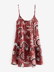 Burgundy Red Aztec Mini Tiered Summer Cotton Dress - Image 1 of 1
