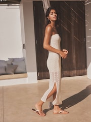 Cream Knitted Bandeau Bodycon Summer Dress - Image 3 of 7