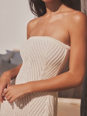 Cream Knitted Bandeau Bodycon Summer Dress - Image 5 of 7
