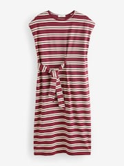 Chocolate Brown Stripe 100% Cotton Short Sleeve Tie Side Summer Dress - Image 4 of 5