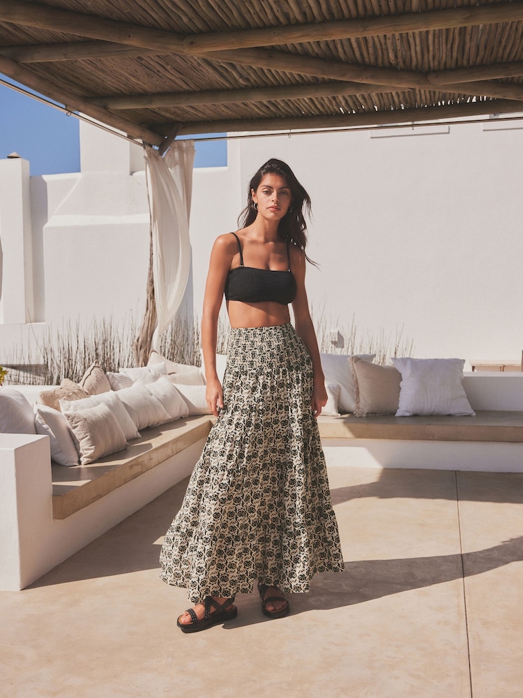 Schwarz/Weiß - Gesmoktes Bandeau-Kleid/Rock aus 100 % Baumwolle - Bild 2 von 7