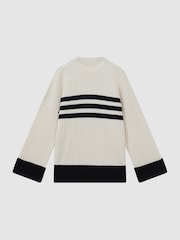 Reiss Cream/Navy Misha Ribbed Wool Funnel Neck Jumper - Image 2 of 4