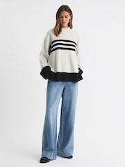 Reiss Cream/Navy Misha Ribbed Wool Funnel Neck Jumper - Image 3 of 4